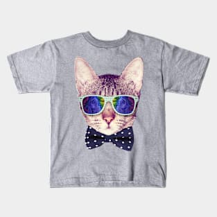 Hipster Cat with Glasses and Bow Tie Sticker Kids T-Shirt